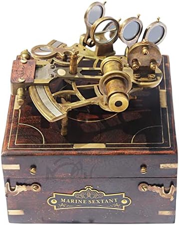 מכשיר פליז עתיק בסגנון עתיק מכשיר פליז מכשיר כבד עם קופסת עץ | J.Scott London 1917 Sextant